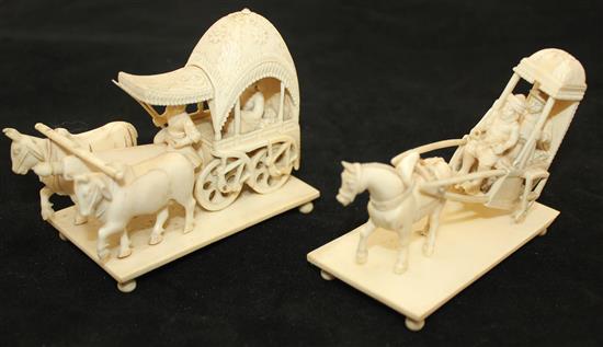 Three Indian Company School ivory groups and four graduated ivory elephant figures, 19th / early 20th century, 3.3cm - 16cm